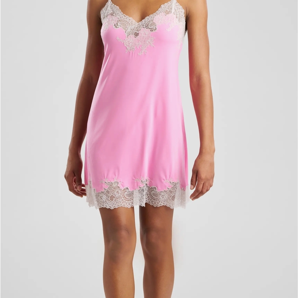Natori Pink Chemise with Lace Accents